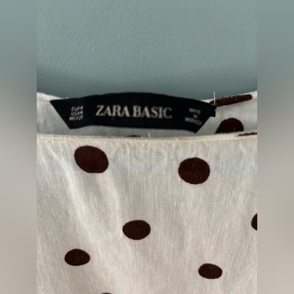 🟤 ZARA Ecru and Brown Polka Dot Top with Side Tie - Picture 2 of 4